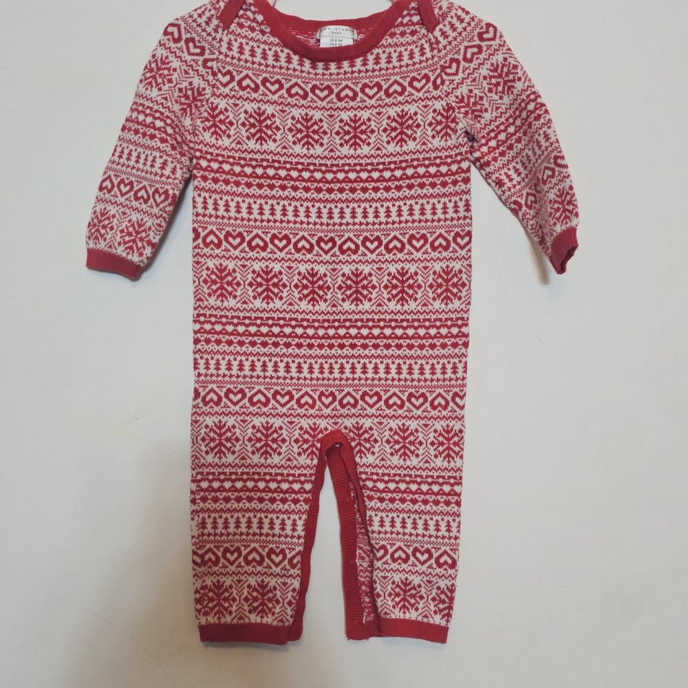 Max Studio Baby Fair Isle‎ Holiday Sweater Romper Outfit Size 6-9 Months